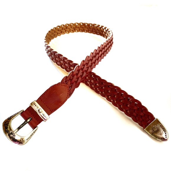 Vintage Red Leather Braided Belt Small main image 6